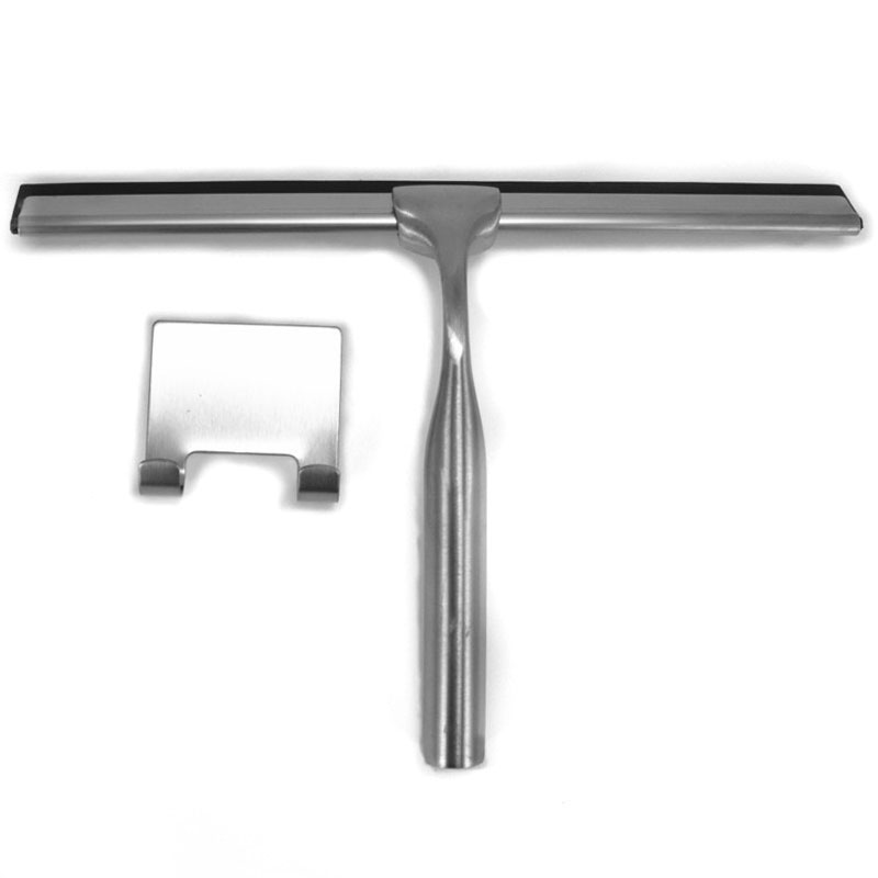 Raclette essuie vitre Châtelet avec support mural, inox brossé