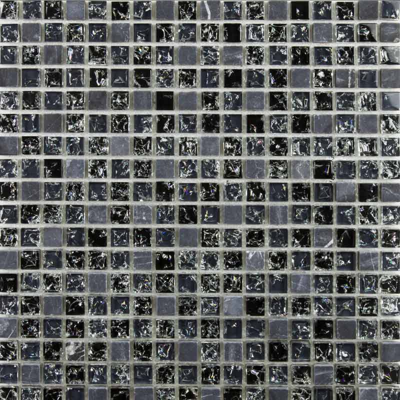 Mosaïque verre et cristal noir, 30,5x30,5 cm, City Mix Black