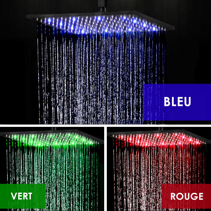 Composition de douche thermostatique, ciel de pluie 40x40 cm avec chromothérapie, Noir, Colours
