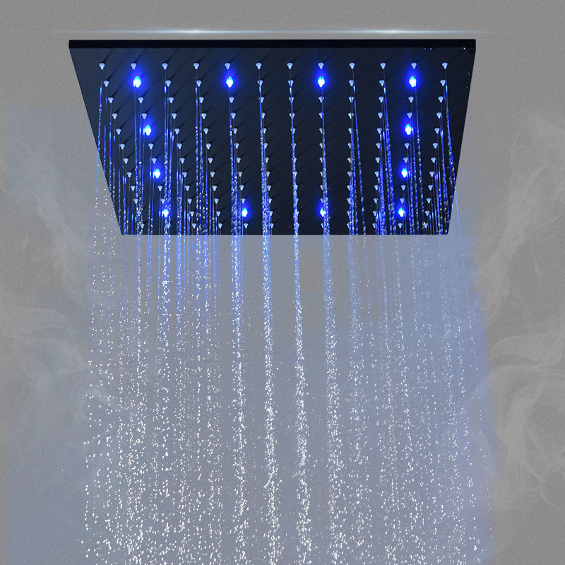 Composition de douche thermostatique, ciel de pluie 40x40 cm avec chromothérapie, Noir, Colours
