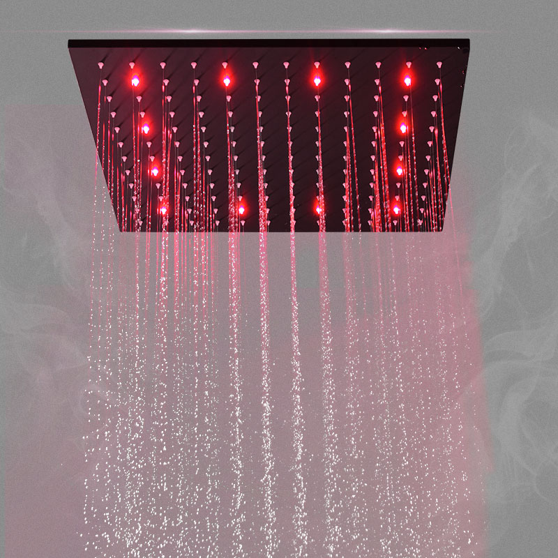 Composition de douche thermostatique, ciel de pluie 40x40 cm avec chromothérapie, Noir, Colours