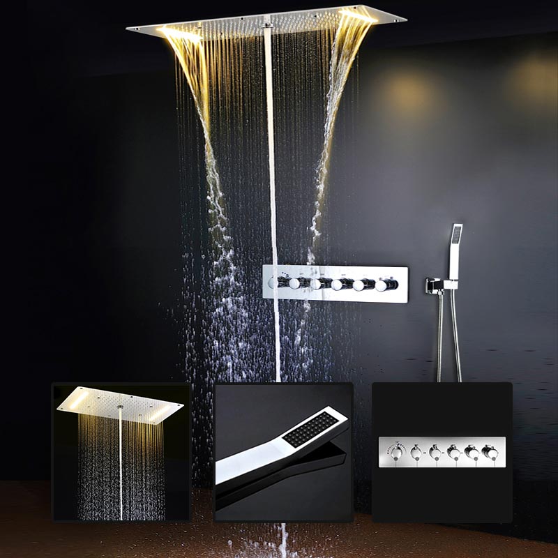 Composition de douche thermostatique, ciel de pluie 70x38 cm, Colours