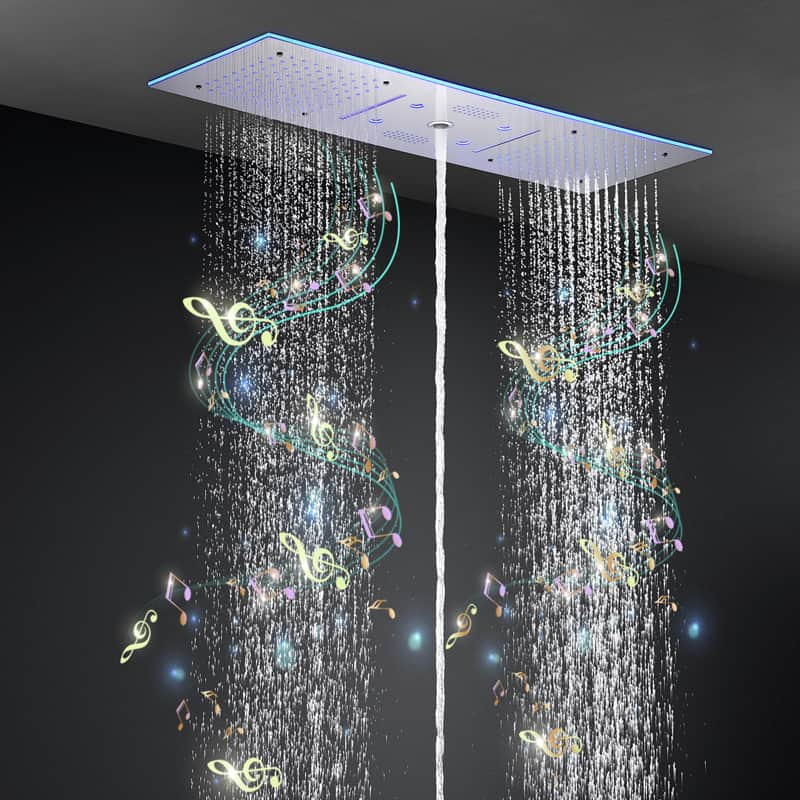 Douche thermostatique 5 voies, ciel de pluie 90x30 cm, Couleurs et musique