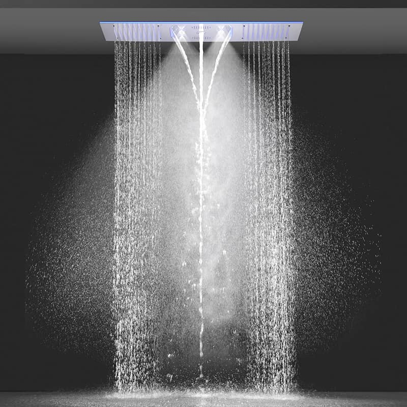 Douche thermostatique 5 voies, ciel de pluie 90x30 cm, Couleurs et musique