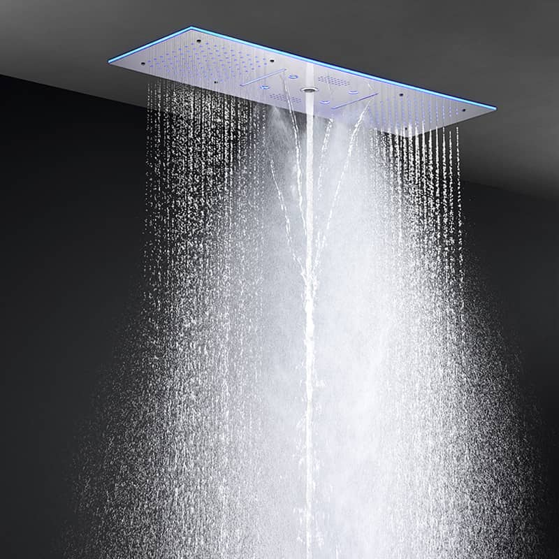 Douche thermostatique 5 voies, ciel de pluie 90x30 cm, Couleurs et musique
