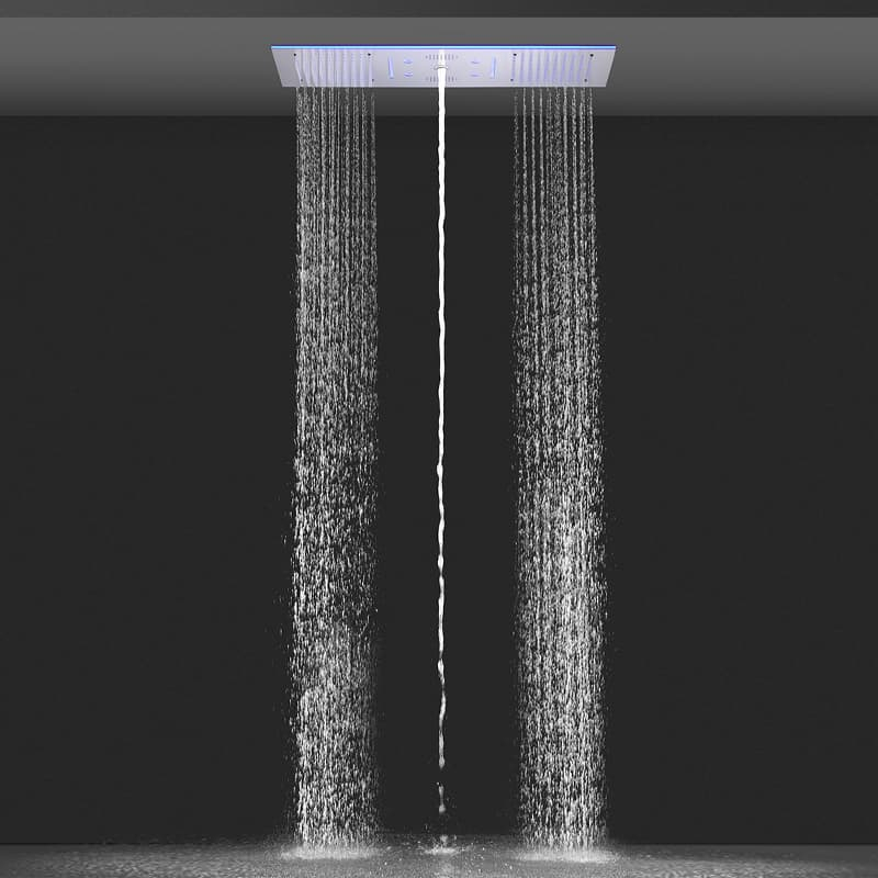 Douche thermostatique 5 voies, ciel de pluie 90x30 cm, Couleurs et musique