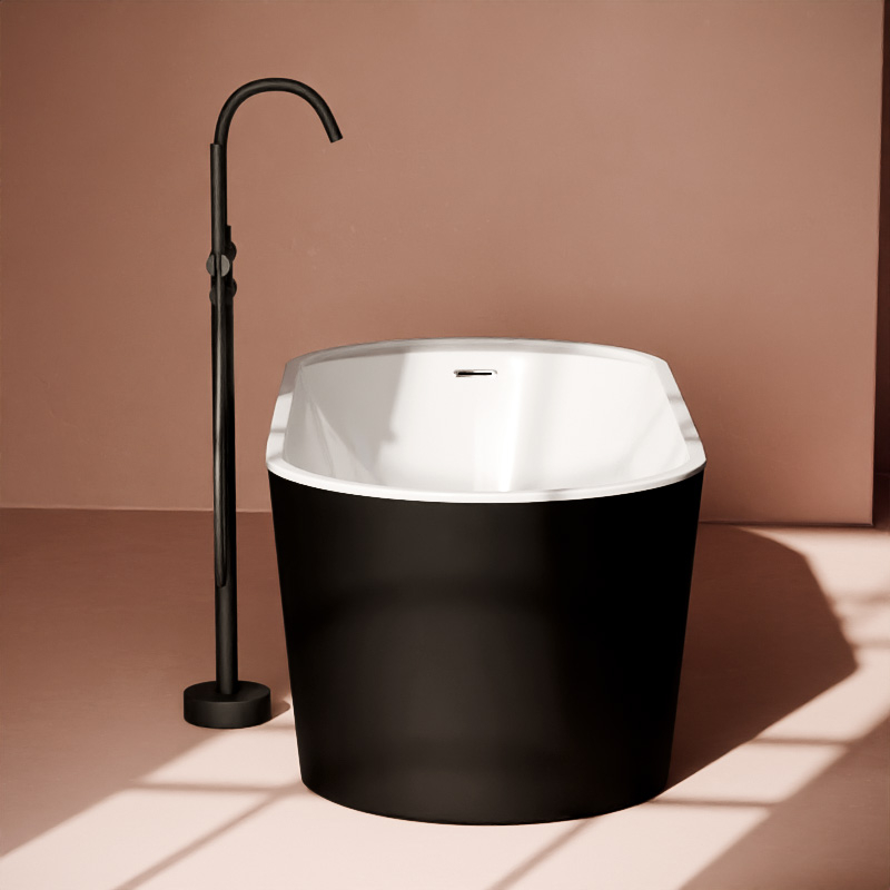 Baignoire îlot ovale, 159x75cm, acrylique noir et blanc brillant, Como