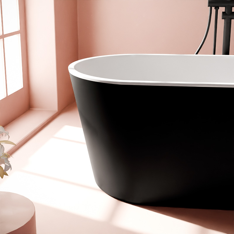 Baignoire îlot ovale, 159x75cm, acrylique noir et blanc brillant, Como