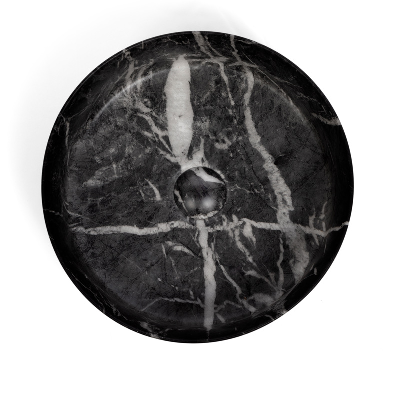 Vasque Céramique, 35x35x12CM, Effet Marbre Noir Mat, Como