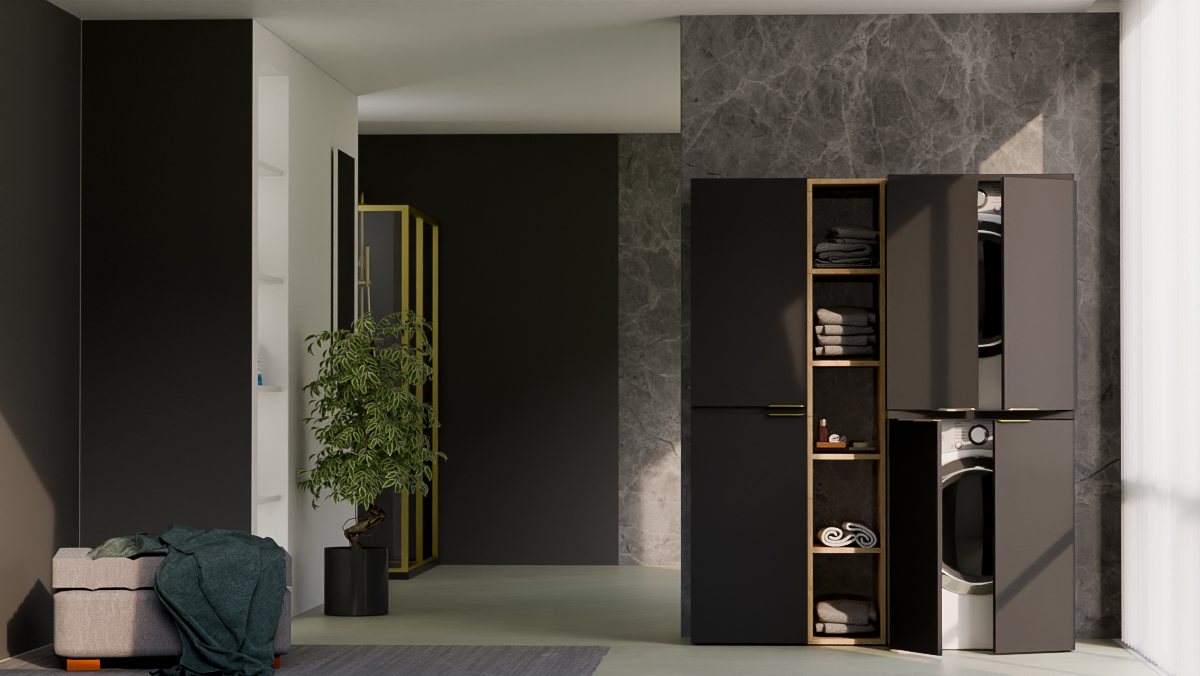 Ensemble Meuble Buanderie Noir et Amazonia, Compo M 6.0, 145 cm