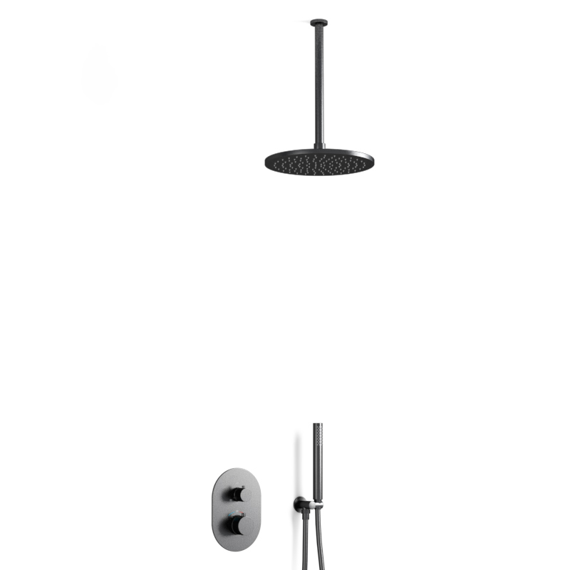 Composition mitigeur de douche thermostatique encastré noir brossé, Châtelet