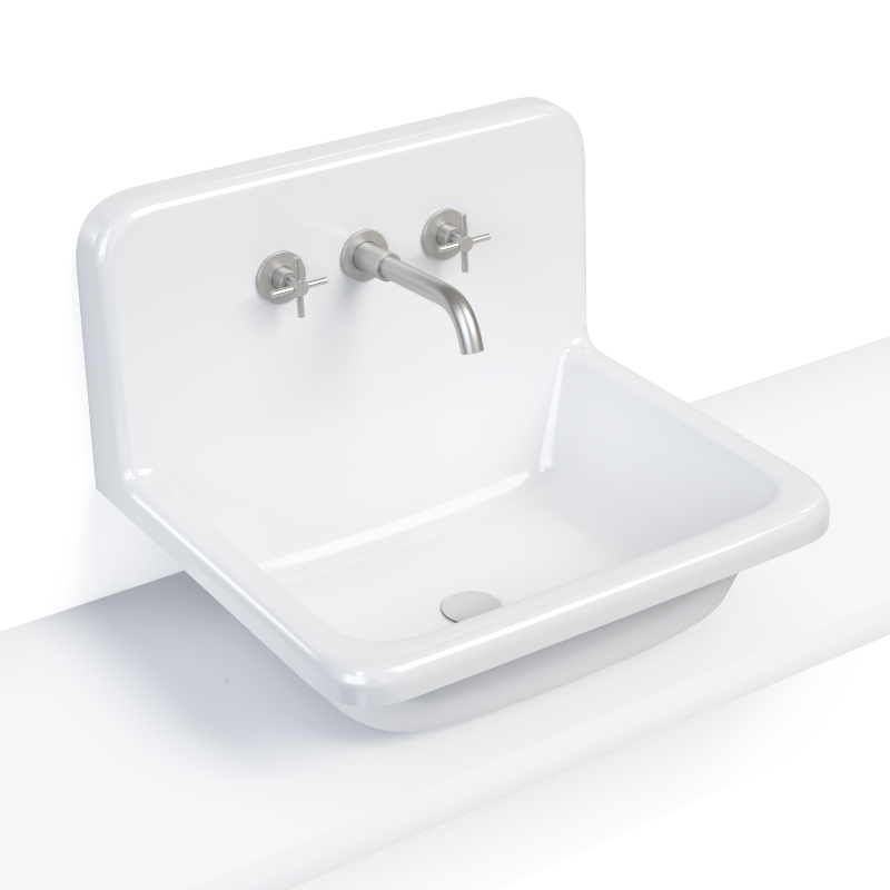 Lavabo en fonte 61x51 cm, avec dosseret, blanc, School + robinet mélangeur Cross II inox brossé inclus