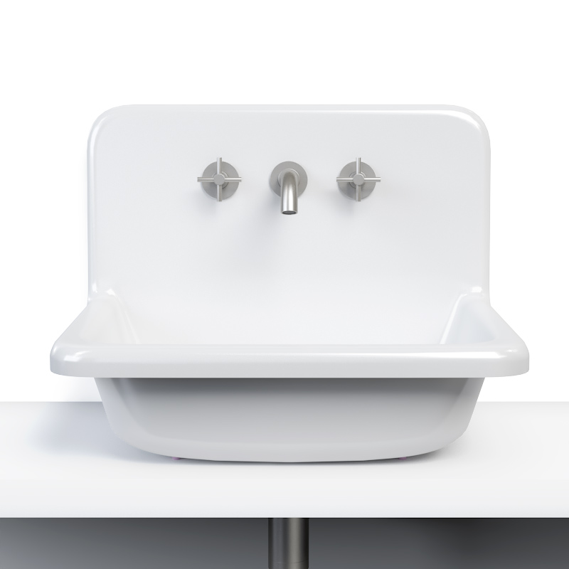 Lavabo en fonte 61x51 cm, avec dosseret, blanc, School + robinet mélangeur Cross II inox brossé inclus