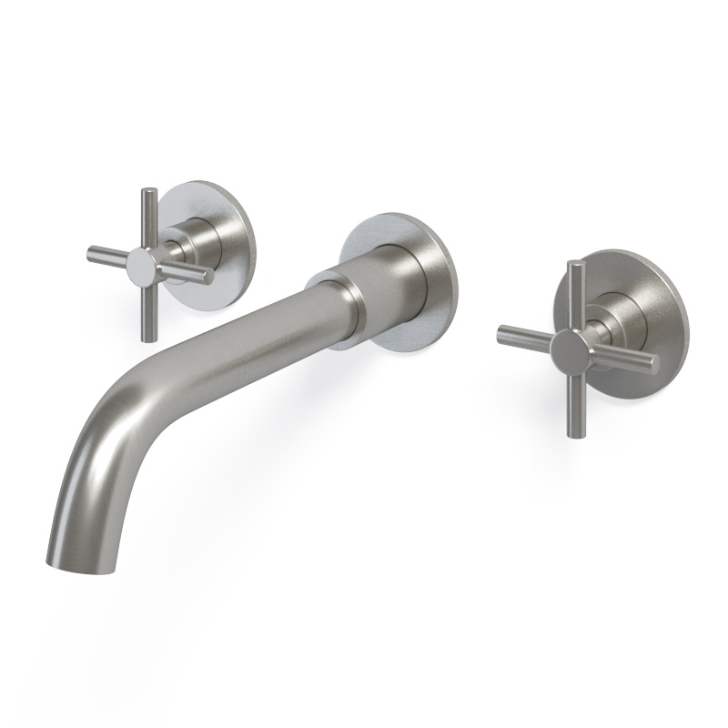 Lavabo en fonte 61x51 cm, avec dosseret, blanc, School + robinet mélangeur Cross II inox brossé inclus