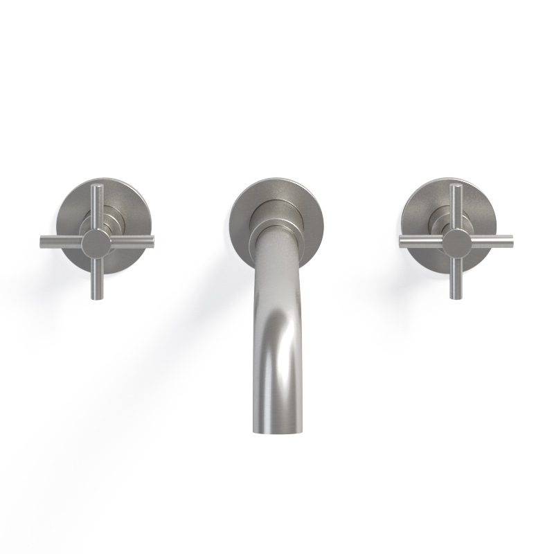 Lavabo en fonte 61x51 cm, avec dosseret, blanc, School + robinet mélangeur Cross II inox brossé inclus