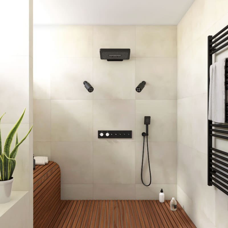 Douche thermostatique, ciel de douche carré et douches épaules, noir Châtelet