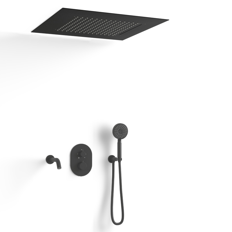 Composition bain-douche thermostatique avec ciel de pluie encastré noir mat, Châtelet
