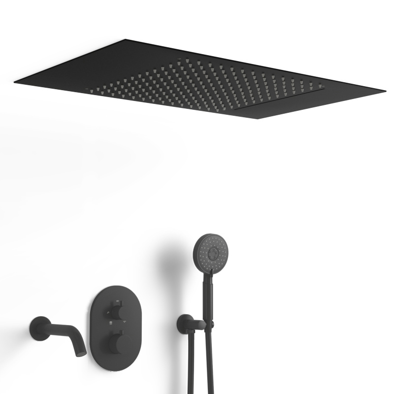 Composition bain-douche thermostatique avec ciel de pluie encastré noir mat, Châtelet