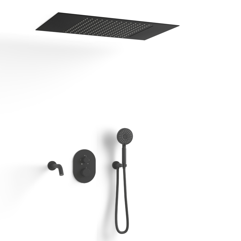 Composition bain-douche thermostatique avec ciel de pluie encastré noir mat, Châtelet