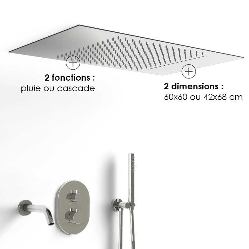 Composition bain-douche thermostatique avec ciel de pluie encastré chromé, Châtelet