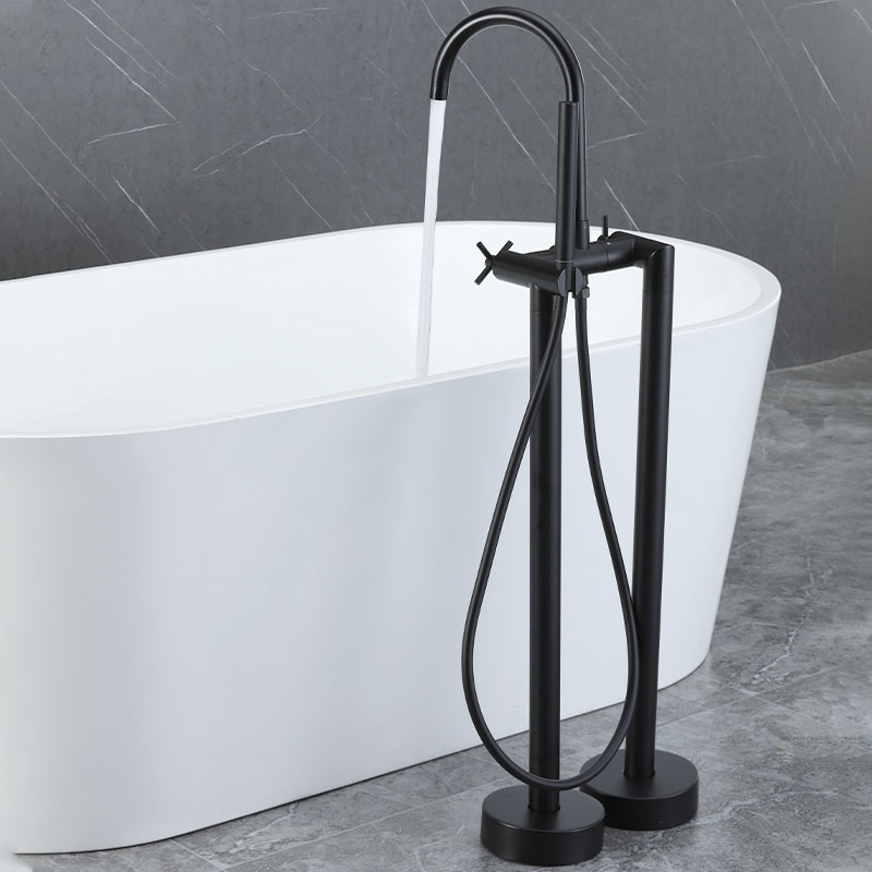 Robinet mélangeur de baignoire au sol et douchette, noir mat, Cross II