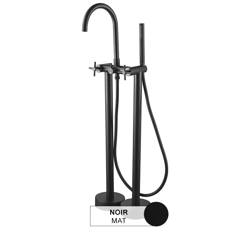 Robinet mélangeur de baignoire au sol et douchette, noir mat, Cross II