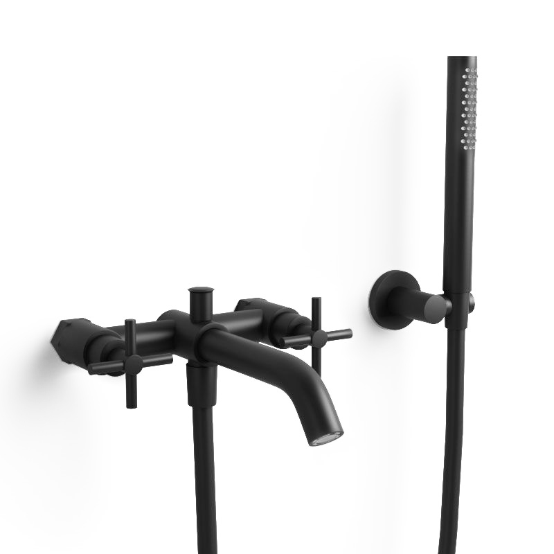 Robinet mélangeur de baignoire mural et douchette, noir brossé, Cross II