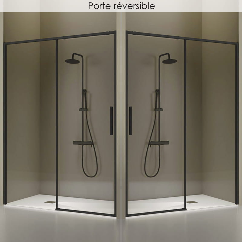 Porte de douche coulissante sur mesure, de 106 à 182.6cm, profilé noir mat, Delta