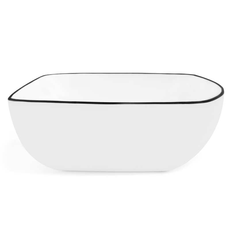 Vasque à poser 58 x 41 cm rectangulaire, céramique, Blanc mat et liseré noir, made in France, Fil