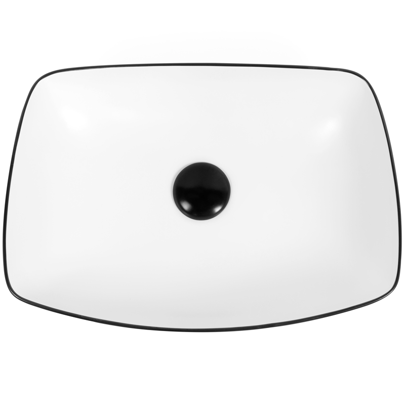 Vasque à poser 58 x 41 cm rectangulaire, céramique, Blanc mat et liseré noir, made in France, Fil