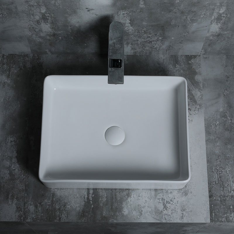 Vasque 47x37 cm, céramique blanche à poser rectangulaire, Fino