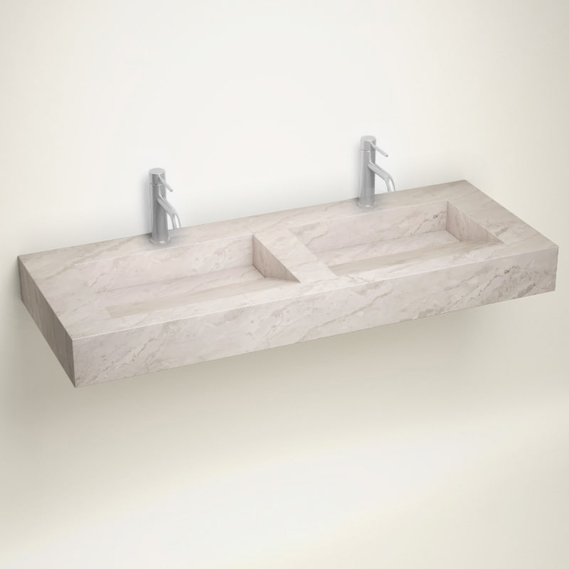 Plan 2 Vasques, 121x46x12, Marbre Cappucino, Lake