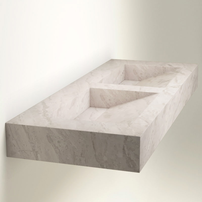 Plan 2 Vasques, 121x46x12, Marbre Cappucino, Lake