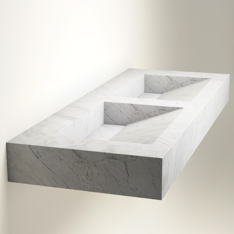Plan 2 Vasques, 121x46x12, Marbre Elba White, Lake