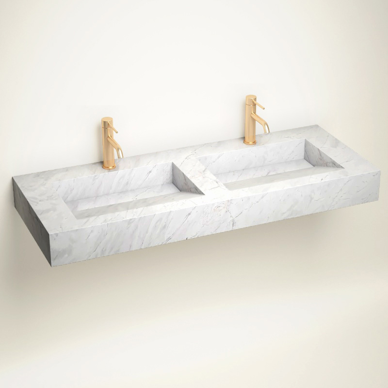 Plan 2 Vasques, 121x46x12, Marbre Elba White, Lake