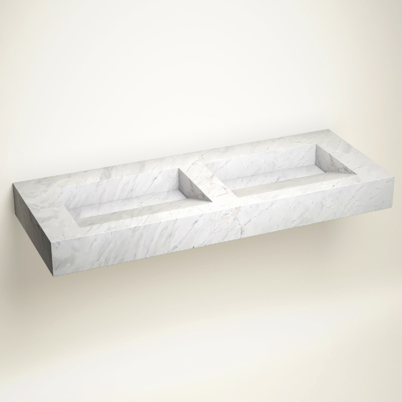 Plan 2 Vasques, 121x46x12, Marbre Elba White, Lake