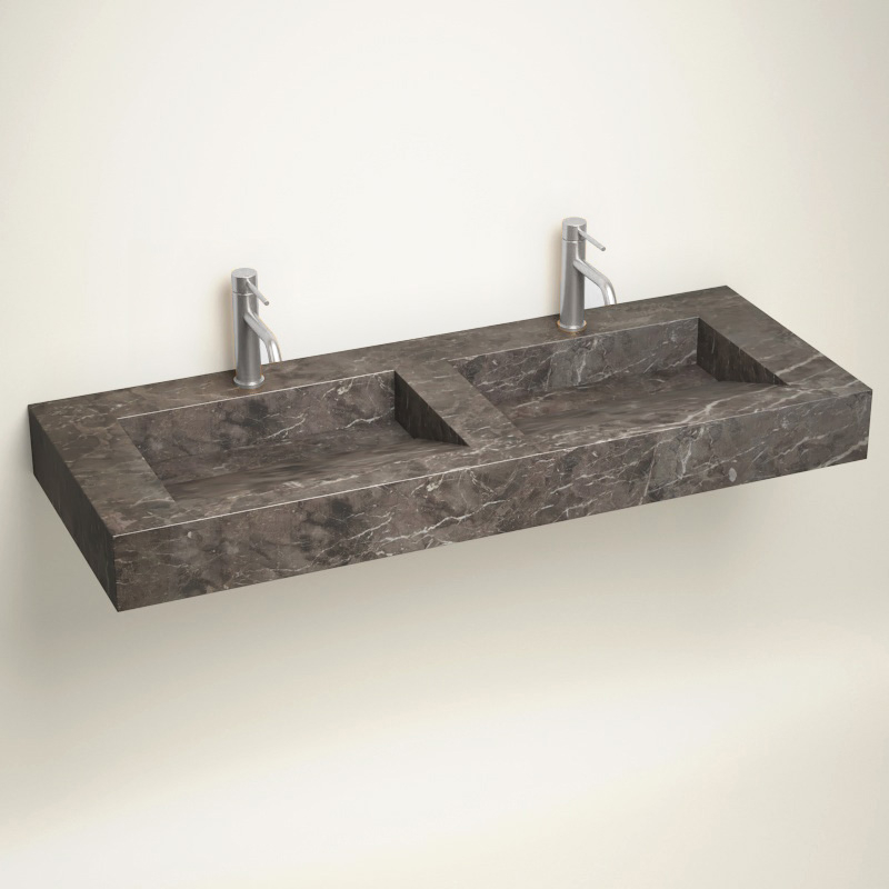 Plan 2 Vasques, 121x46x12, Marbre Turk Grey, Lake