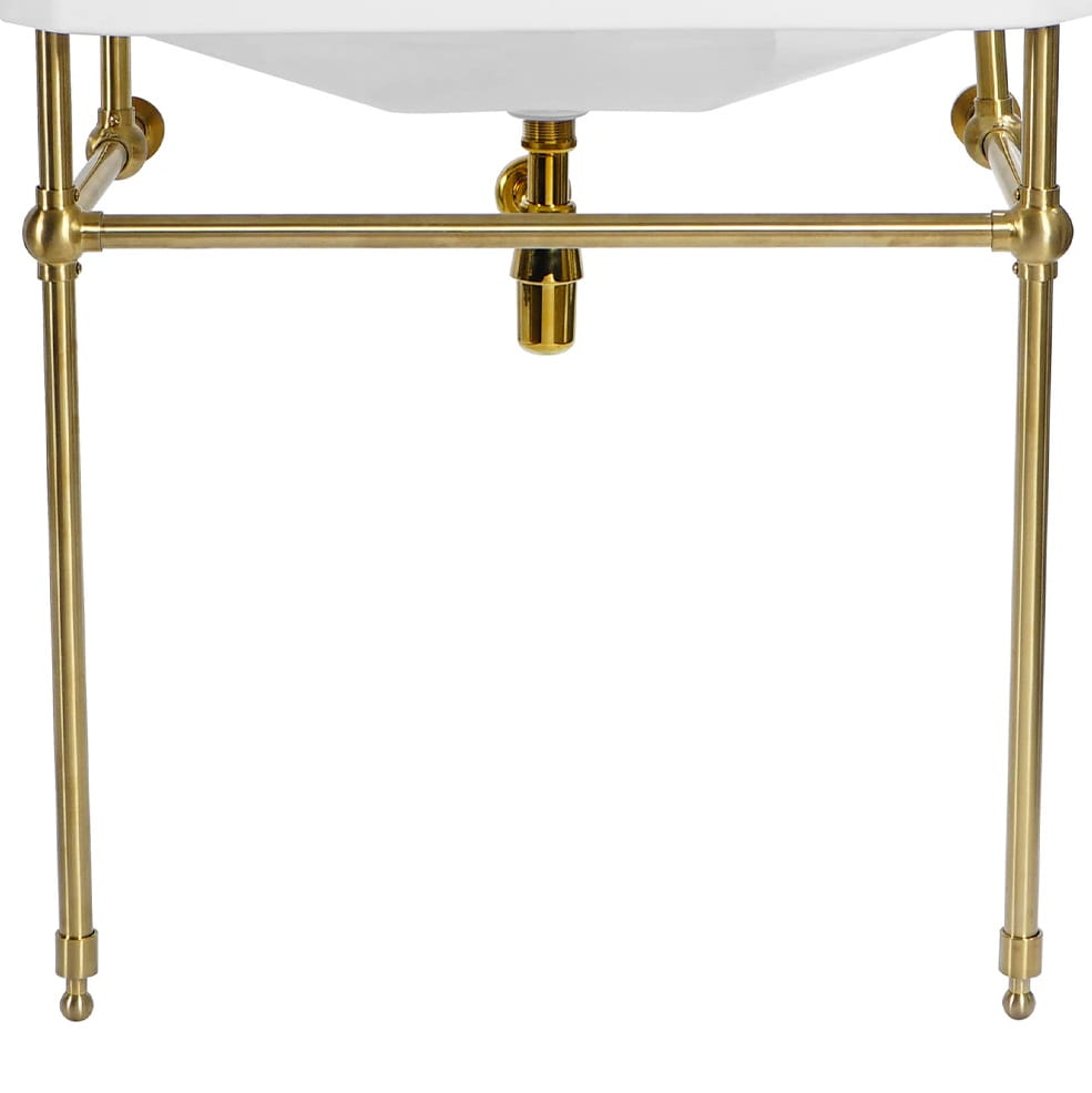 Lavabo console simple, 1 trou, pieds doré brossé, 81 cm, 1920
