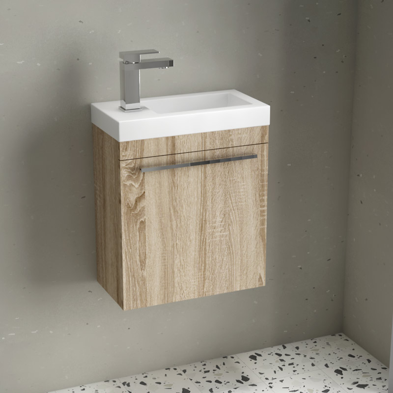 Meuble lave-mains bois et vasque en résine blanche, 44cm, Mini