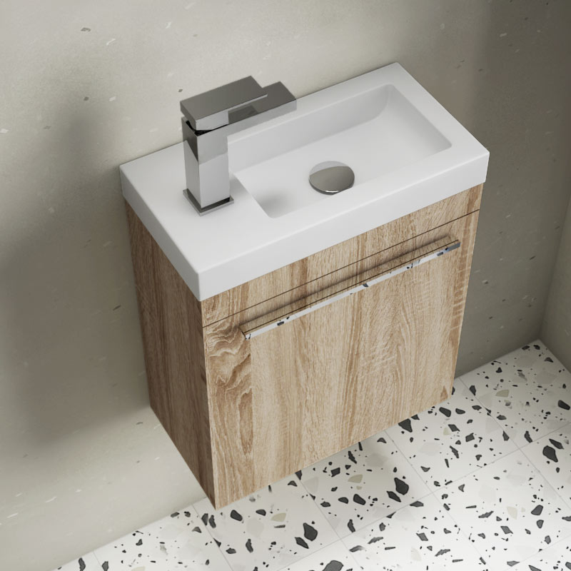 Meuble lave-mains bois et vasque en résine blanche, 44cm, Mini