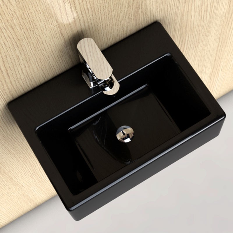 Lave main Noir gain de place 43x32.5 cm, céramique, Pure