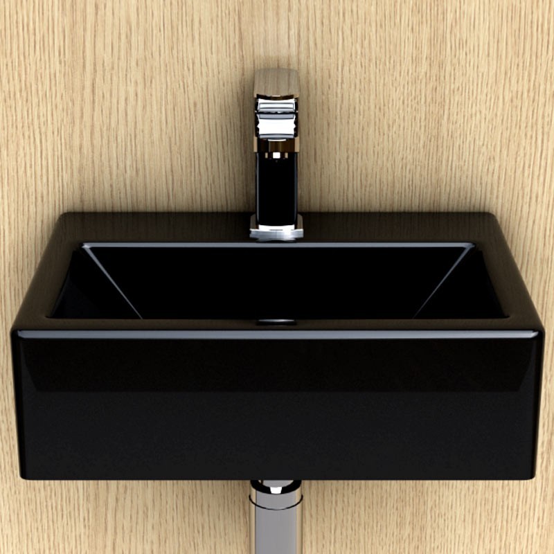 Lave main Noir gain de place 43x32.5 cm, céramique, Pure
