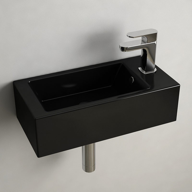Lave mains Noir gain de place 50x25 cm, céramique, Pure