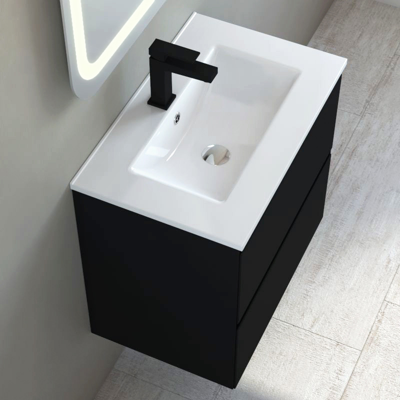 Meuble vasque 60x39cm faible profondeur, noir mat, One