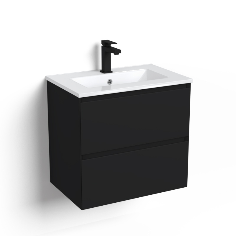 Meuble vasque 60x39cm faible profondeur, noir mat, One