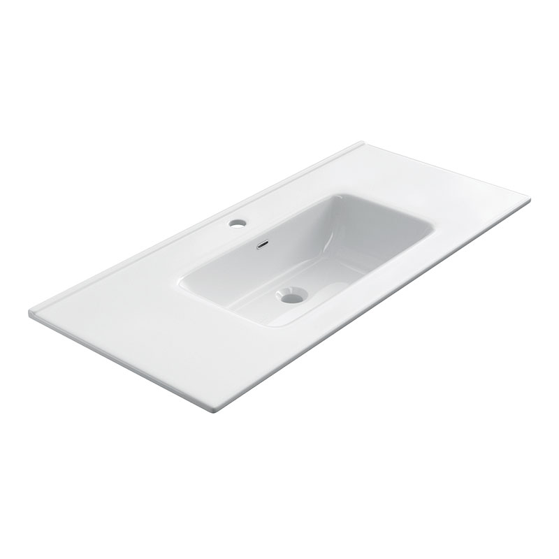 Meuble suspendu 100cm et plan vasque céramique, 2 tiroirs, blanc brillant, One