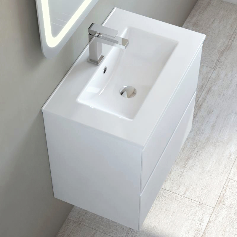 Meuble vasque 60x39cm faible profondeur, blanc brillant, One