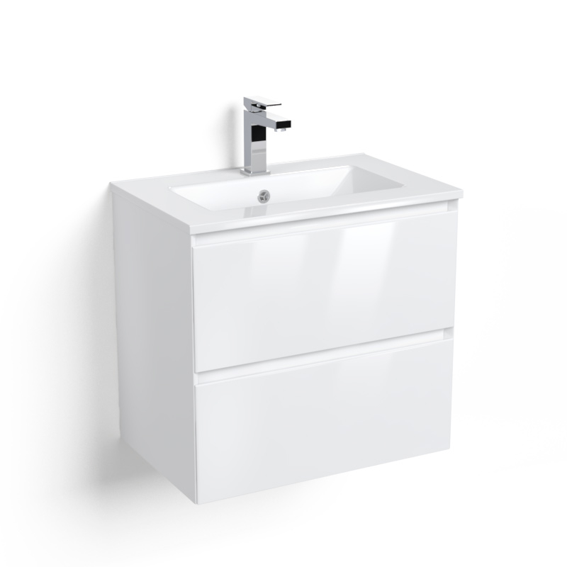 Meuble vasque 60x39cm faible profondeur, blanc brillant, One