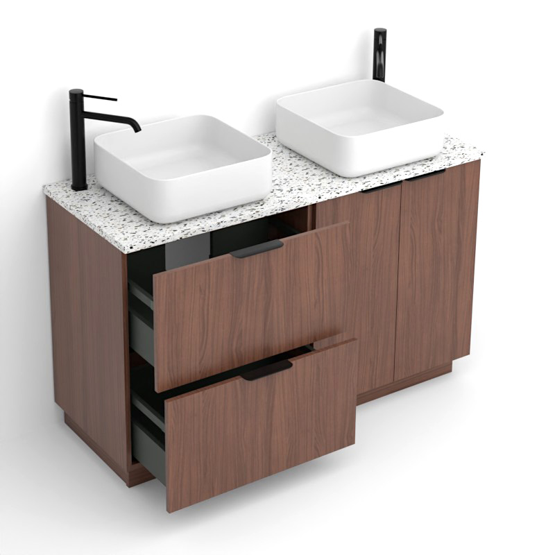 Meuble avec plan Terrazzo, 120 cm, Meuble Noyer et Plan Terrazzo Diamond Ice