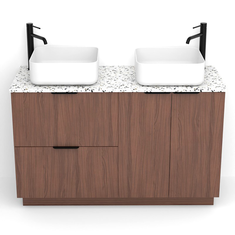 Meuble avec plan Terrazzo, 120 cm, Meuble Noyer et Plan Terrazzo Diamond Ice